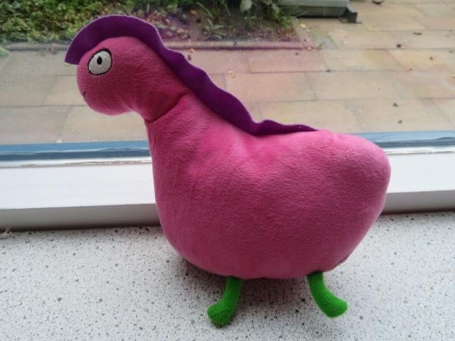 Draak Dino draakje roze velours met groene pootjes van IKEA, Kinderen en Baby's, Ophalen of Verzenden, Zo goed als nieuw, Paard