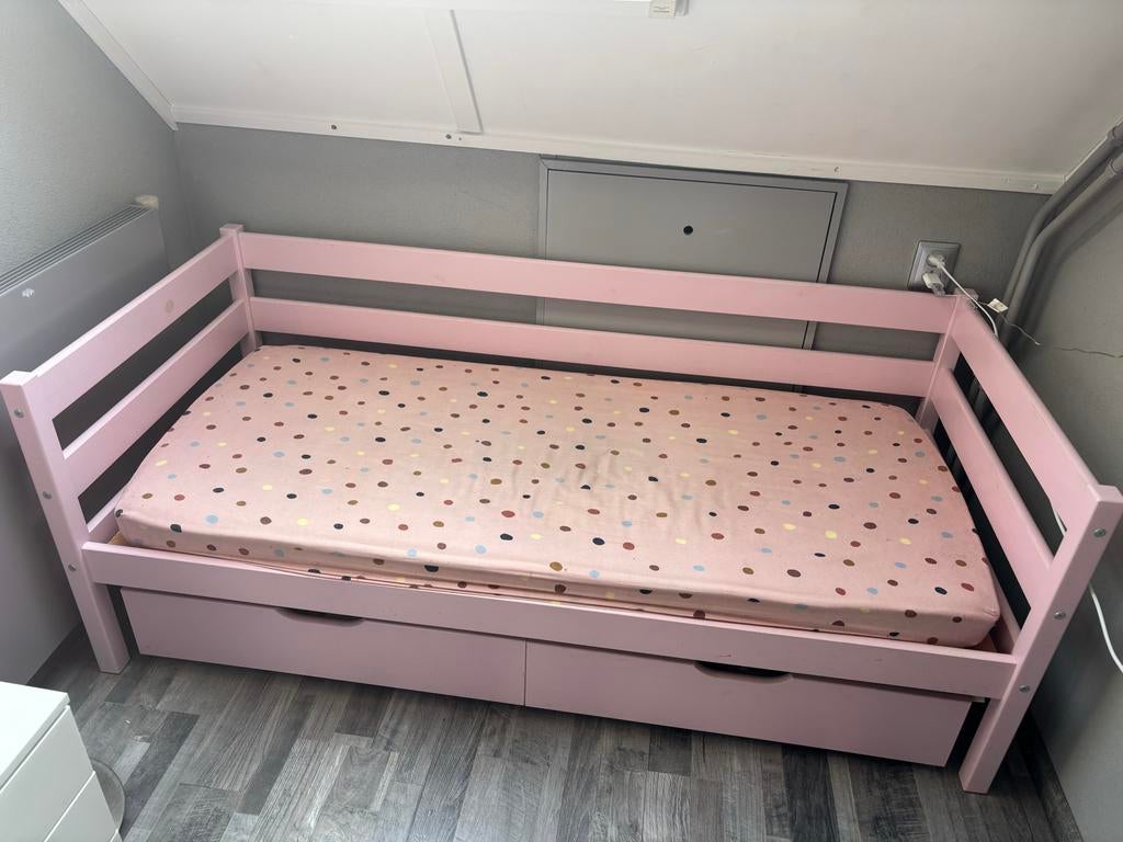 Hoppekids 70x160 Roze Kinderbed met Lattenbodem en lades, Kinderen en Baby's, Kinderkamer | Bedden, Gebruikt, 140 tot 160 cm, 70 tot 85 cm
