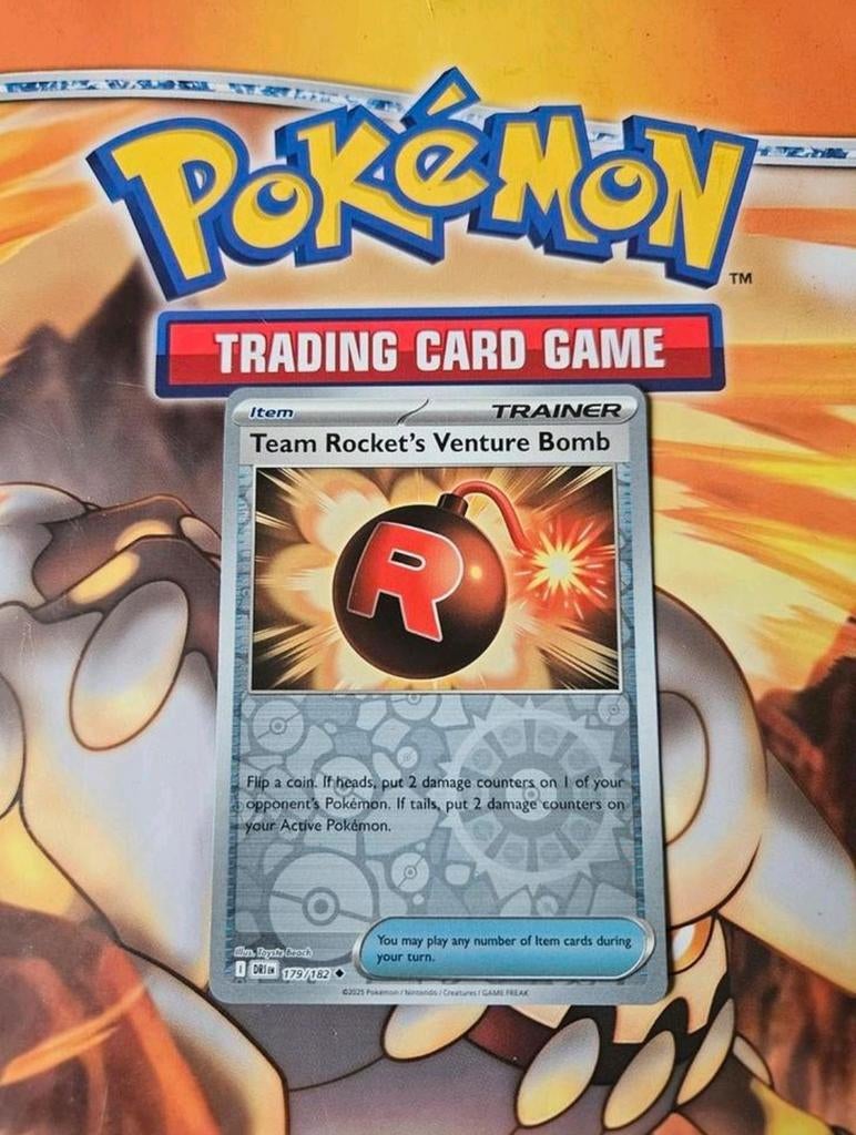 Team Rocket's Venture Bomb 179/182 Destined Rivals reverse, Ophalen of Verzenden, Zo goed als nieuw, Losse kaart, Foil