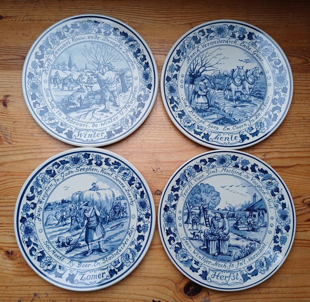 Delfts blauw jaargetijden, Antiek en Kunst, Antiek | Wandborden en Tegels, Ophalen