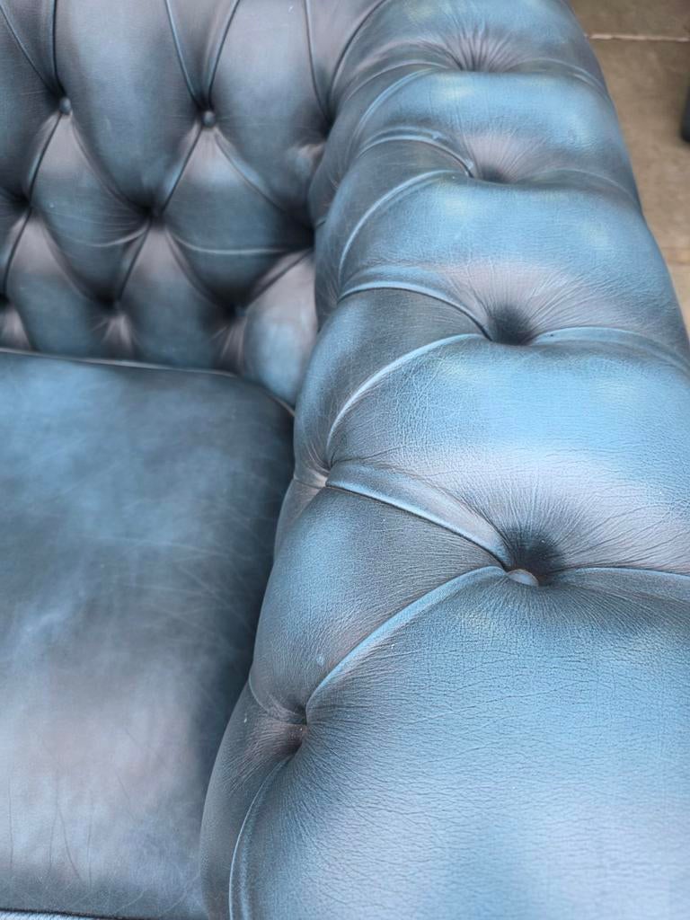 Chesterfield 2 zit bank blauw leer + BEZORGING GRATIS, Huis en Inrichting, Gebruikt, ., 150 tot 200 cm, Chesterfield