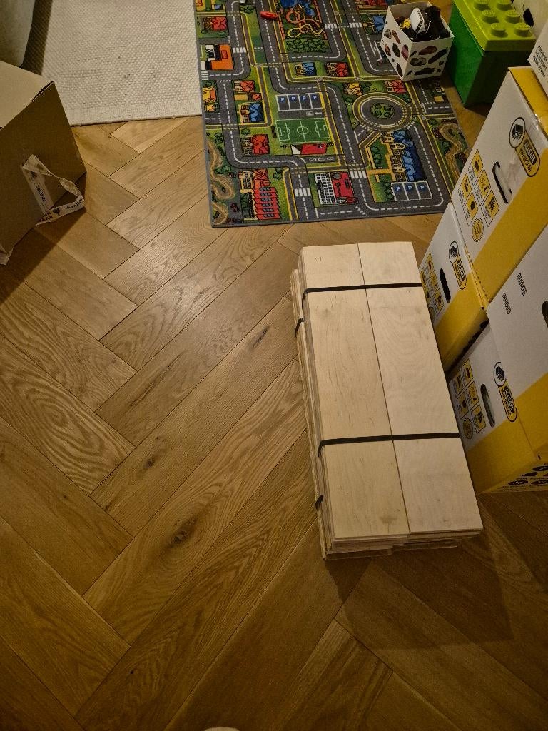 Eiken visgraat parket restpartij 5,4 m² 15x75 cm, 50 tot 150 cm, Nieuw, 5 tot 10 m², 10 tot 30 cm