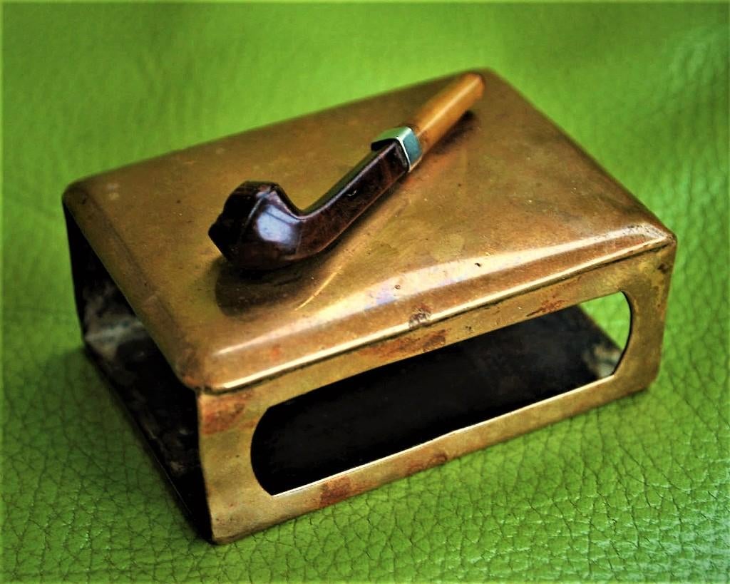 Tabak doos Houder Messing met mini Pijp Handgemaakt Vintage, Antiek en Kunst, Ophalen of Verzenden