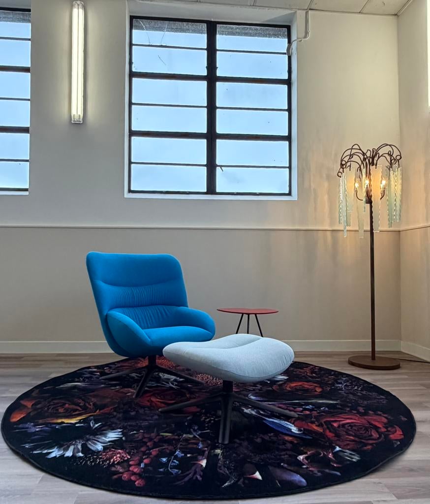 Leolux Hilco draai/ loungefauteuil met poef blauw NIEUW, Ophalen, Nieuw, 75 tot 100 cm, Stof