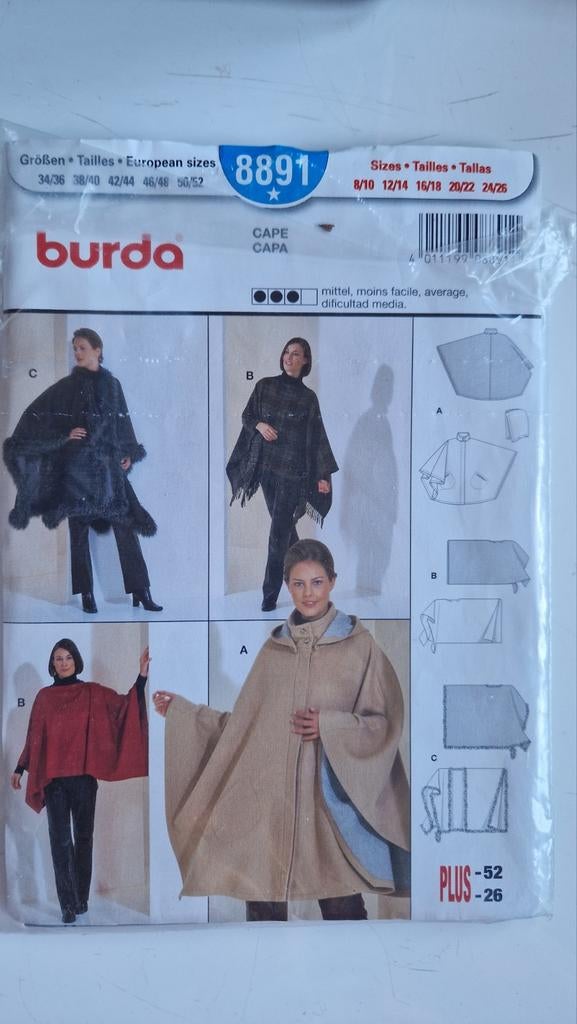 Burda Modepatroon 8891 - Alleen Patroon, Hobby en Vrije tijd, Kledingpatronen, Vrouw, Overige typen, Gebruikt, Burda