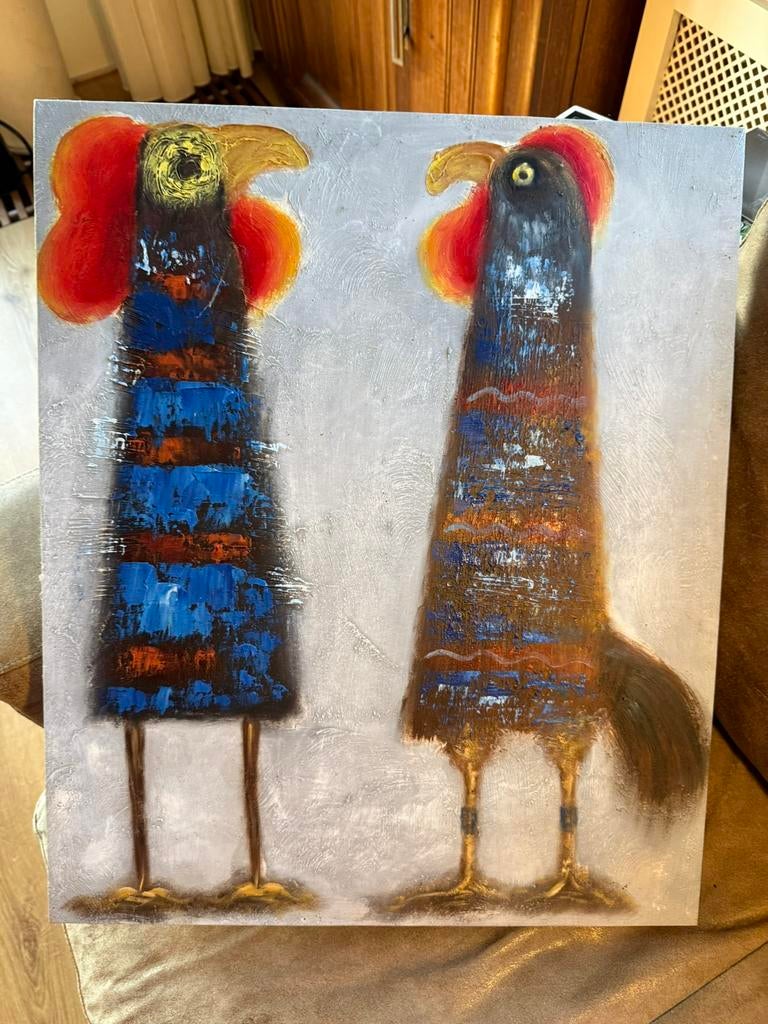 Schilderij kip haan kippen, Ophalen of Verzenden
