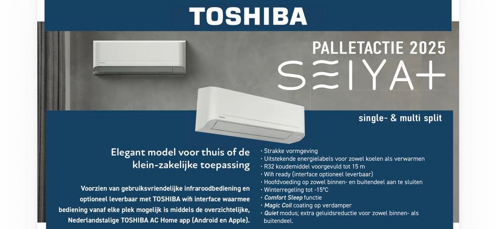 Toshiba Seiya split unit airco voor in huis Wifi R32