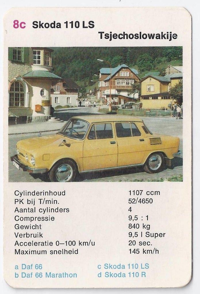 Kw3071 autokaartje skoda 110 ls, Verzenden, Zo goed als nieuw, Auto's