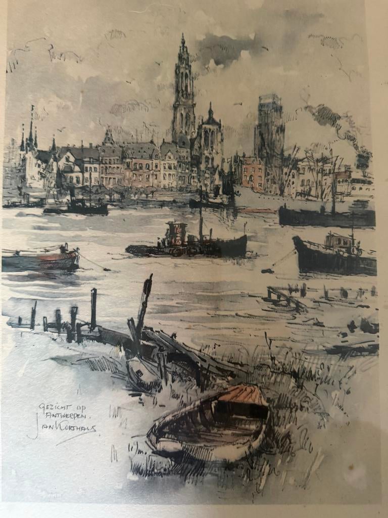 Jan Korthals - Gezicht op Antwerpen, Ophalen of Verzenden