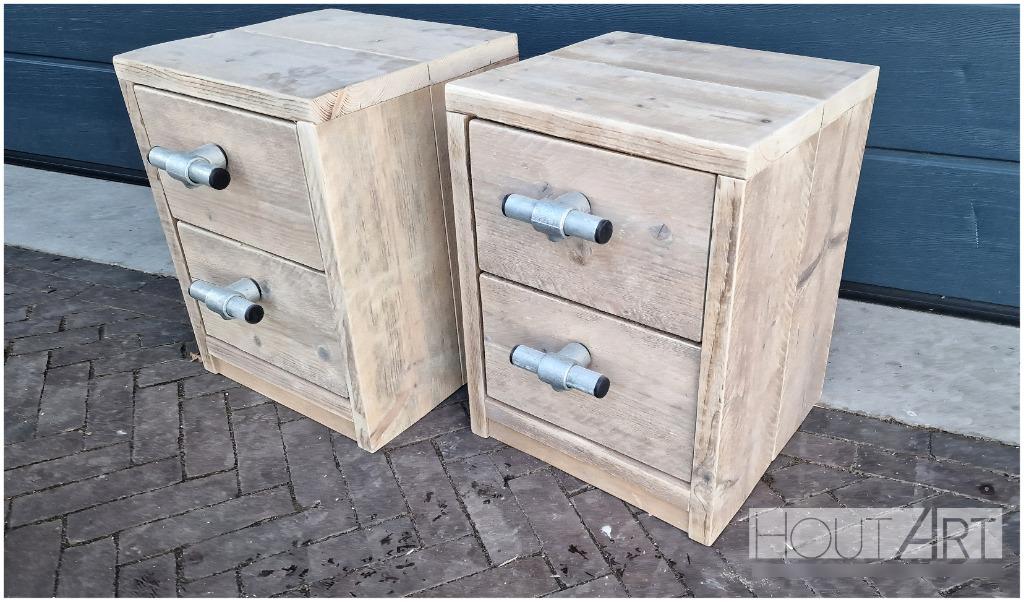 NIEUW: Nachtkastje 2 lades van steigerhout, Huis en Inrichting, Slaapkamer | Nachtkastjes, Minder dan 45 cm, Info@hout-art.nl