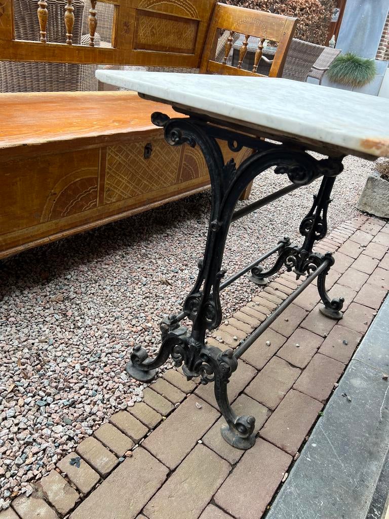 Antieke Brocante Tafel - Gietijzer & Marmer, Ophalen