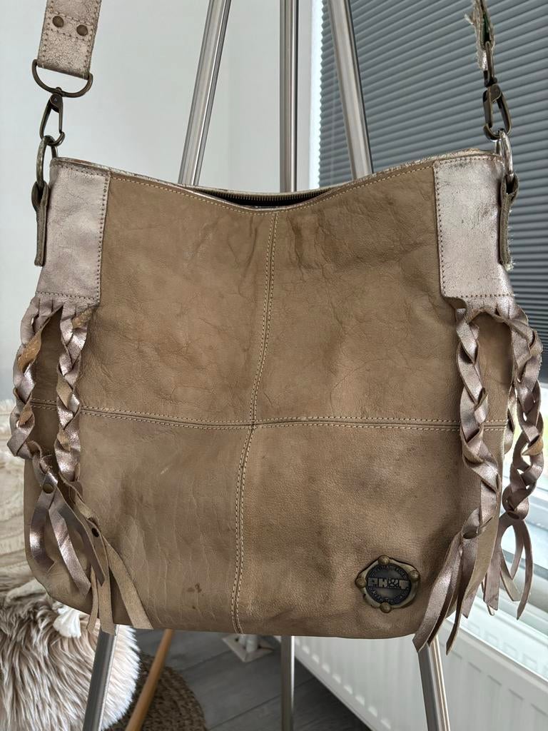 Mooie leren PH&T tas, Verzenden, Gebruikt, Beige, Handtas