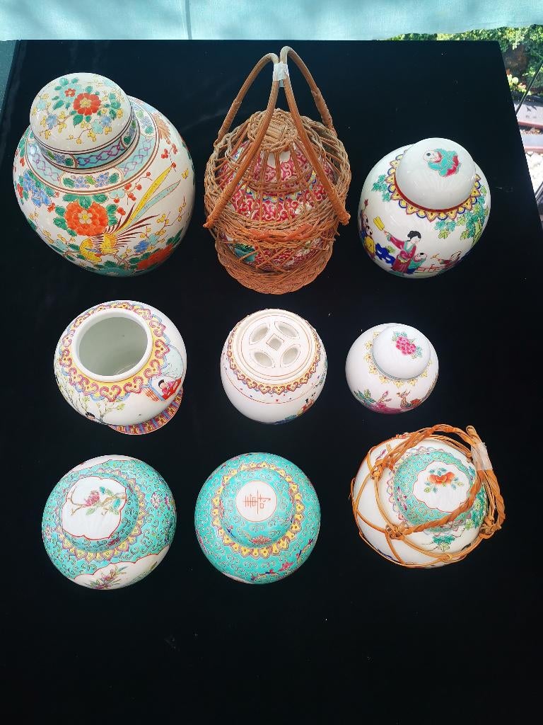 9 vintage chinese Porseleinen gember pot handgeschilderd, Ophalen of Verzenden