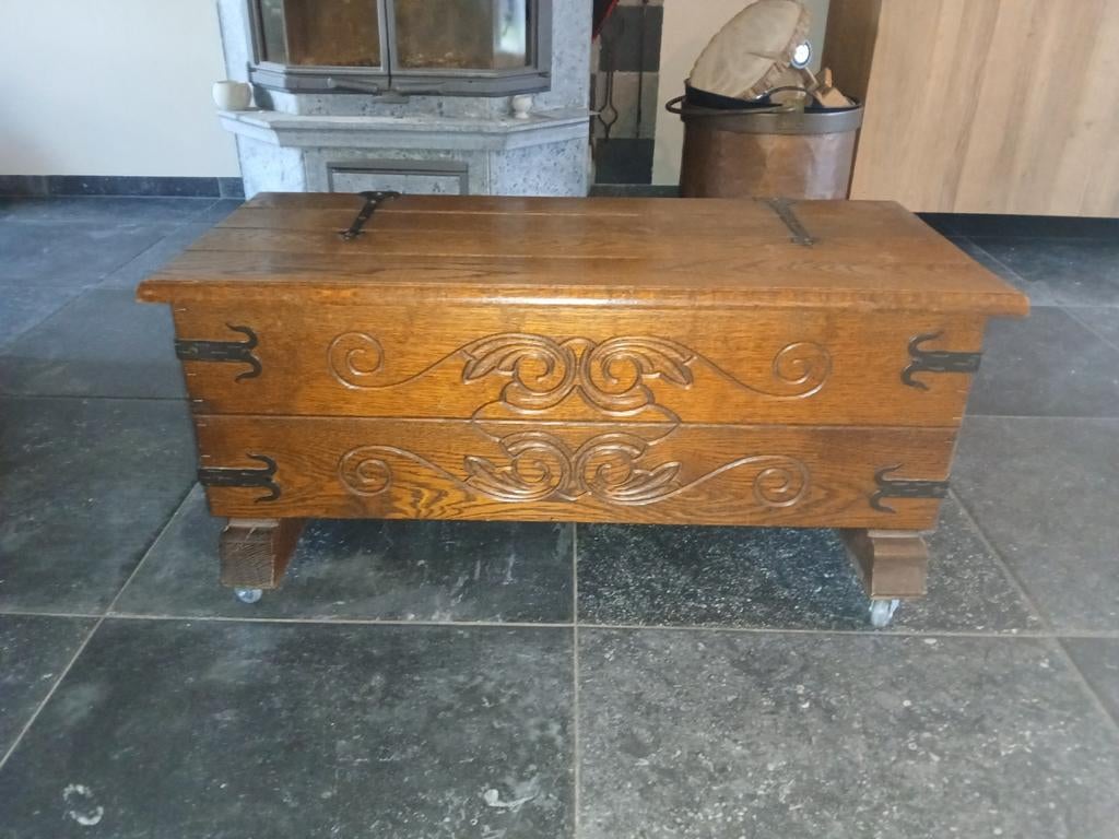 Eiken dekenkist, schatkist, speelgoedkist., Minder dan 50 cm, 50 tot 100 cm, Eikenhout, Ophalen of Verzenden