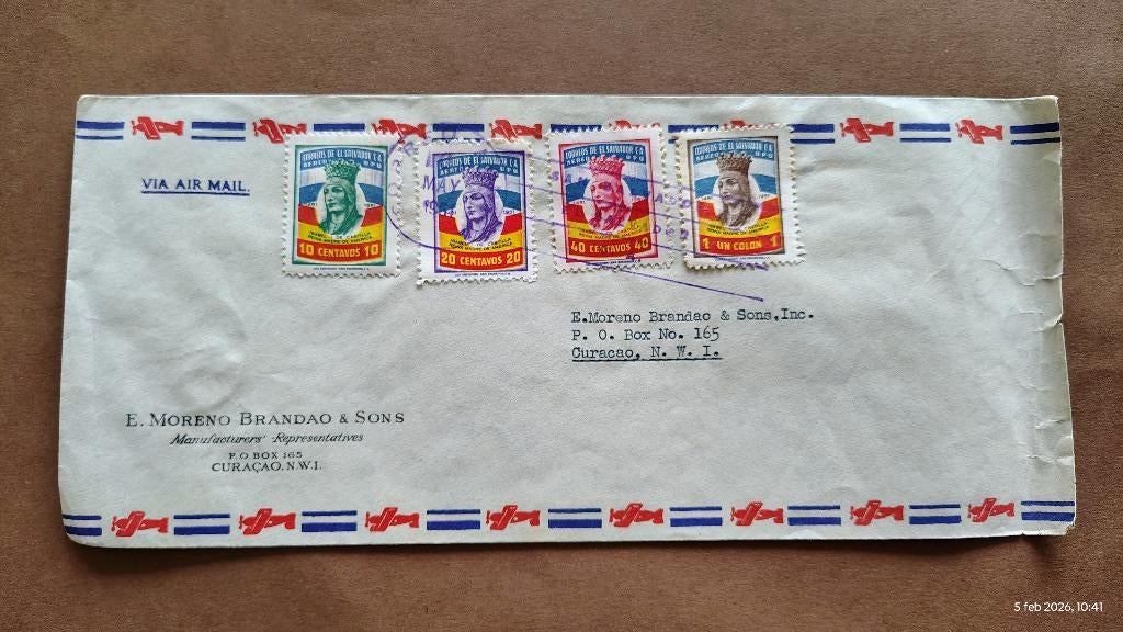 *San Salvador-Willemstad 1951, Postzegels en Munten, Brieven en Enveloppen | Buitenland, Ophalen of Verzenden, Envelop