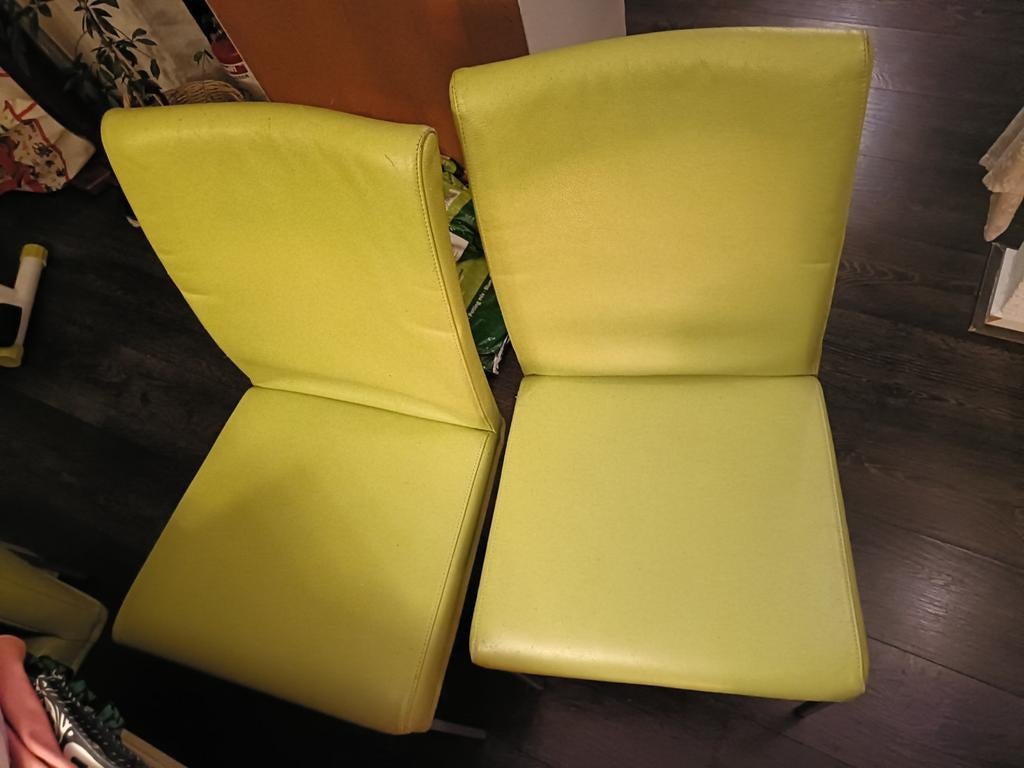 6 Lime groene leren stoelen, Ophalen, Gebruikt, Overige kleuren, Leer