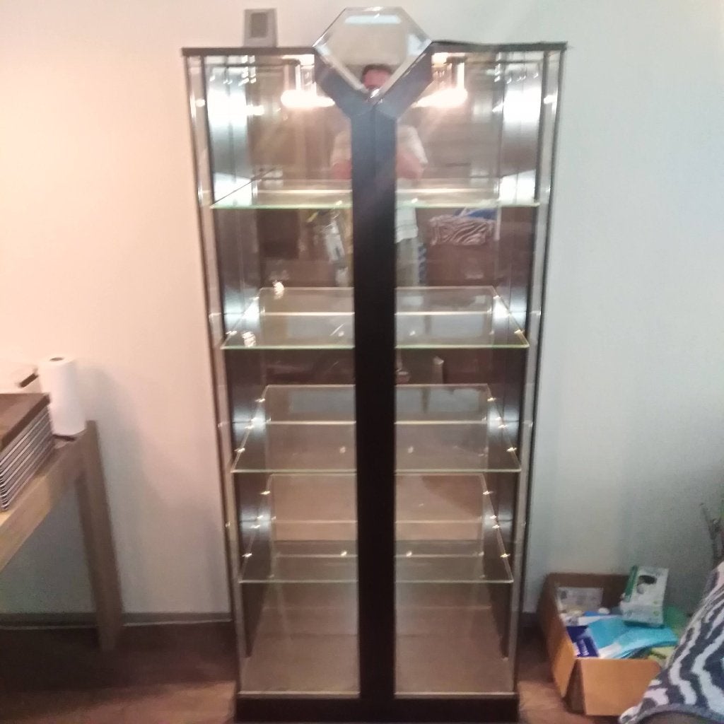 Glazen vitrinekast glazen legplanken, ingebouwde verlichting, Huis en Inrichting, Kasten | Vitrinekasten, Ophalen, Gebruikt, Glas
