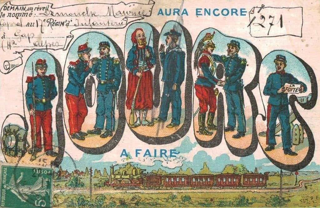 1911 Oude Franse Ansichtkaart: Militaire Scènes en Trein, Ophalen of Verzenden, Voor 1920, Gelopen, Politiek en Historie