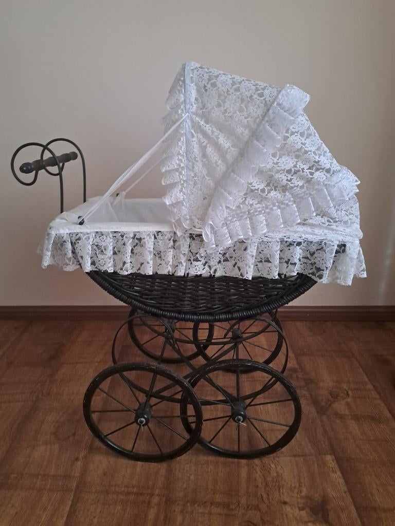 Antieke poppenwagen - Vintage rieten kinderwagen, Ophalen, Gebruikt, Overige typen