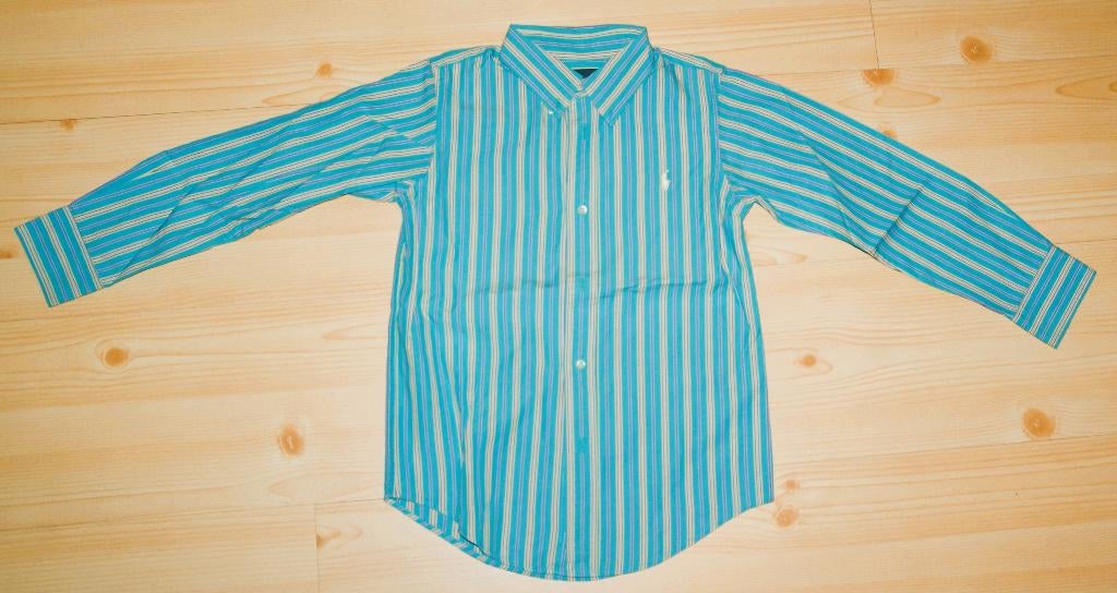 Ralph Lauren groen gestreepte blouse maat 122 met borduur op, Gebruikt, Overhemd of Blouse, Ophalen of Verzenden, Jongen