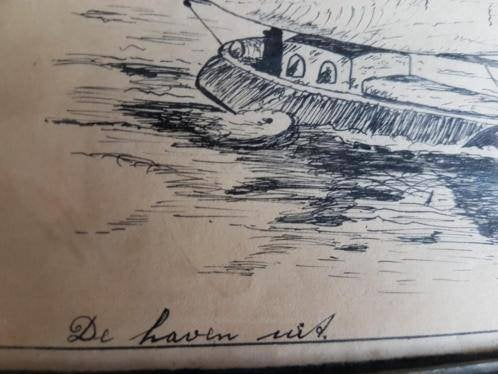 Orig  pentekening platbodem tjalk gesigneerd Henk Don 1938, Ophalen