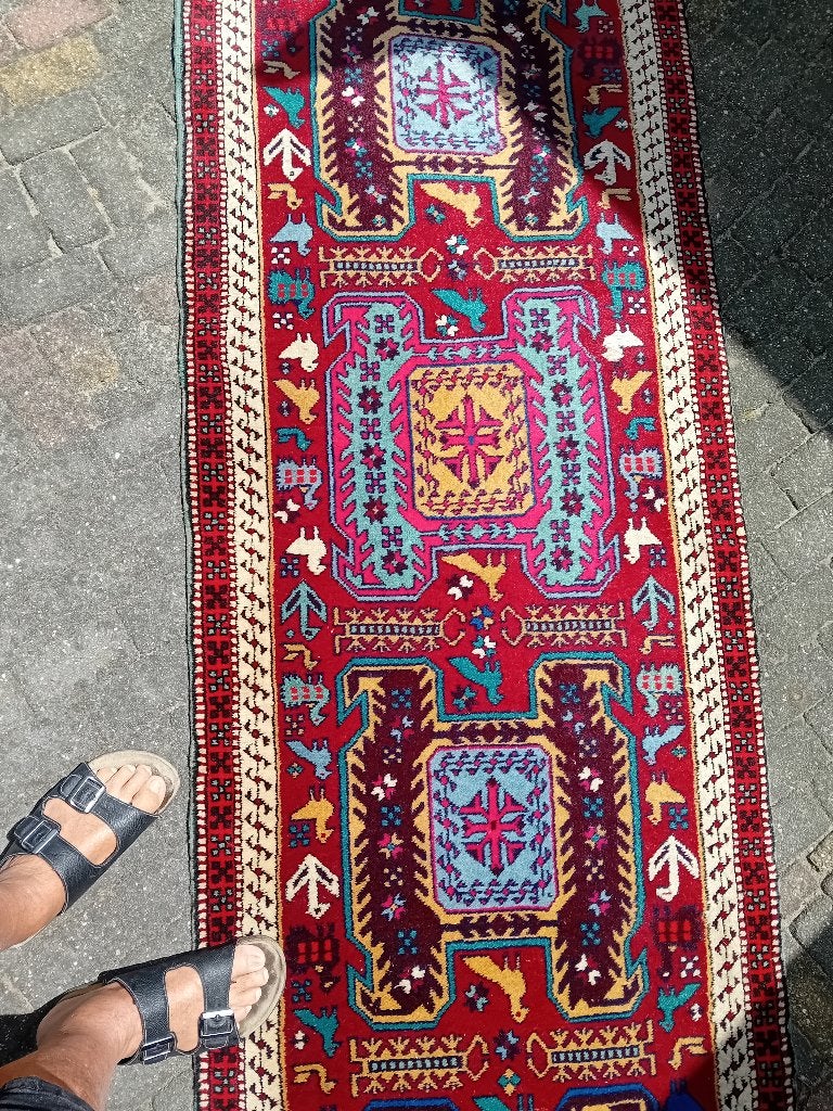 Karaja of Anatolisch tribaal tapijt/loper 3 meter, Ophalen, 200 cm of meer, 50 tot 100 cm, Zo goed als nieuw