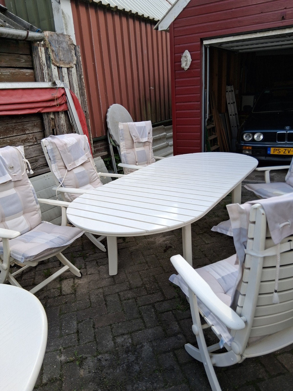 6 delig complete merk  tuinset, Tuin en Terras, Tuinsets en Loungesets, Ophalen, Zo goed als nieuw, 6 zitplaatsen, Tuinset
