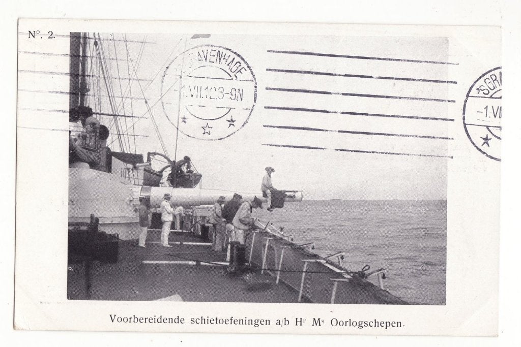 ansichtkaart schietoefening oorlogsschip marine kanon 1912, Verzamelen, Militaria | Algemeen, Verzenden, Overige typen, X, Marine
