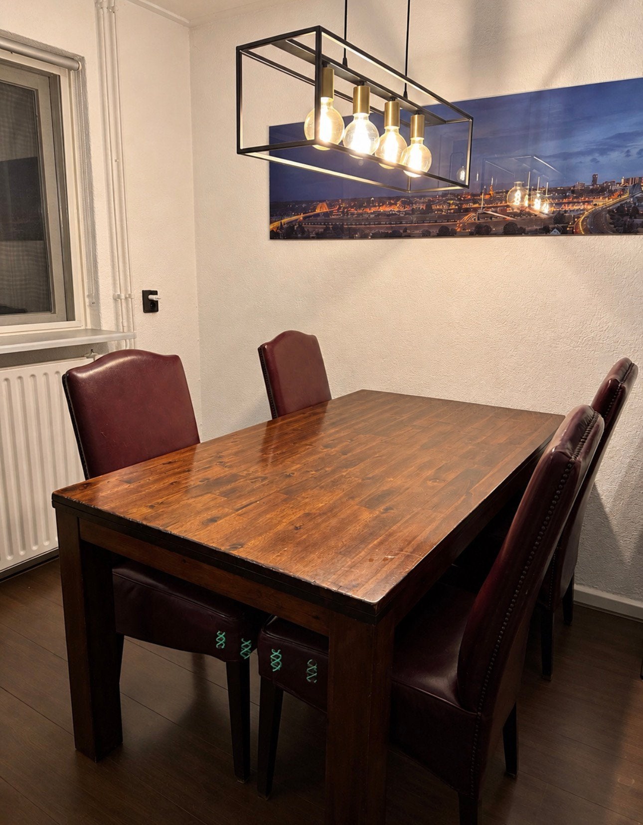 Complete eethoek: houten tafel – 50, Ophalen, Zo goed als nieuw, 4 tot 6 stoelen