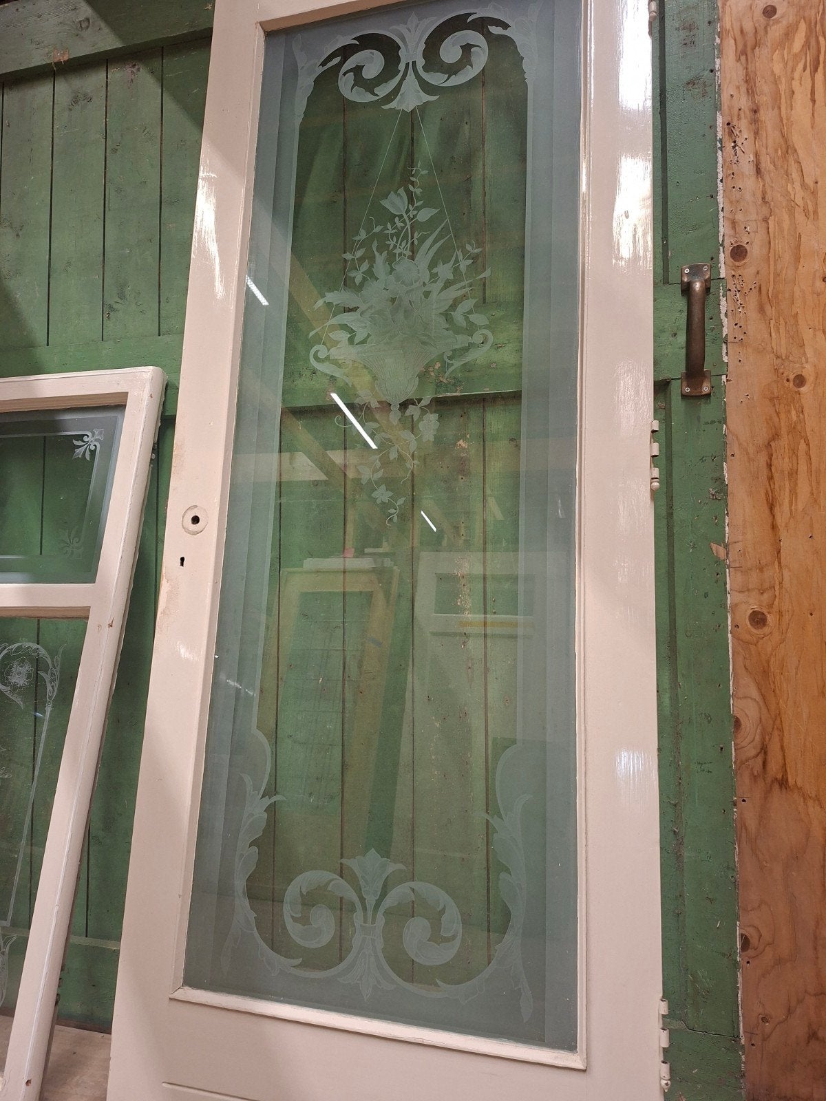 Prachtige deur met geëtst glas en bijpassende ramen, Ophalen, Gebruikt, 80 tot 100 cm, 215 cm of meer