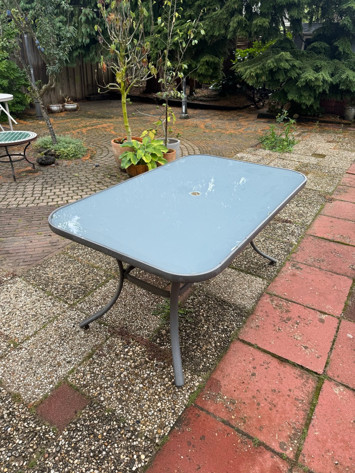 Tuintafel met glazen blad, Ophalen of Verzenden, Gebruikt, Rechthoekig, Metaal