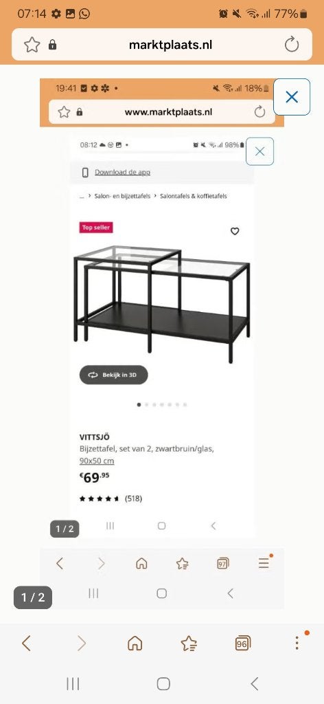 Tafel vittsjo ikea, Ophalen, Rechthoekig, 50 tot 100 cm
