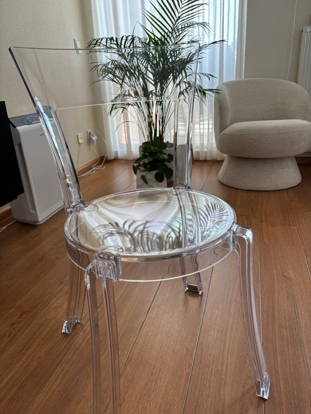 Transparante zitstoel, Huis en Inrichting, Stoelen, Ophalen, Kunststof, Overige kleuren, Zo goed als nieuw