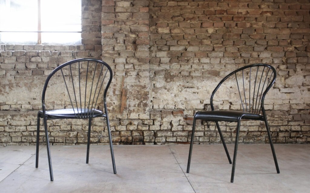 Partij Vintage metalen stoelen - horeca, cafe, bistr, Gebruikt, Zwart, Ophalen of Verzenden, Vijf, Zes of meer stoelen
