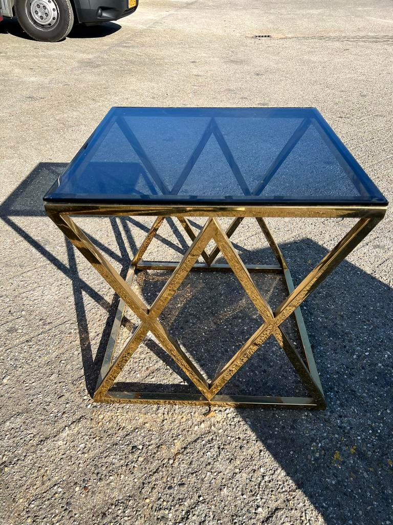 Bijzettafel 40x40 cm met mat glas, Ophalen, Minder dan 45 cm, Minder dan 55 cm, Gebruikt