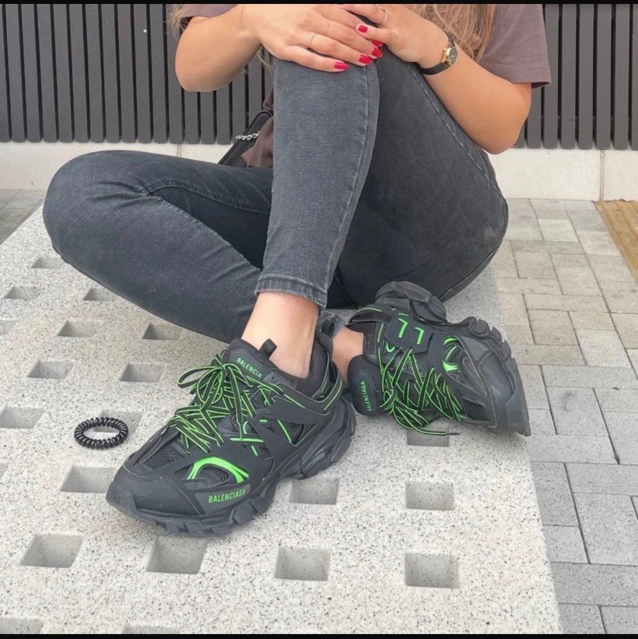 Balenciaga Track Sneakers Zwart/Neon Groen Maat 42, Ophalen of Verzenden, Gedragen, Zwart, Sneakers of Gympen