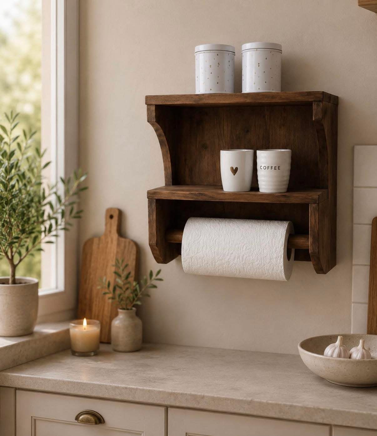 Teakhouten keukenrolhouder, Huis en Inrichting, Keuken | Keukenbenodigdheden, Ophalen, Nieuw