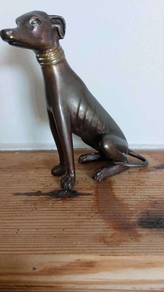 Art Deco Greyhound Whippet Hond Brons met Gouden Halsband, Antiek en Kunst, Ophalen of Verzenden