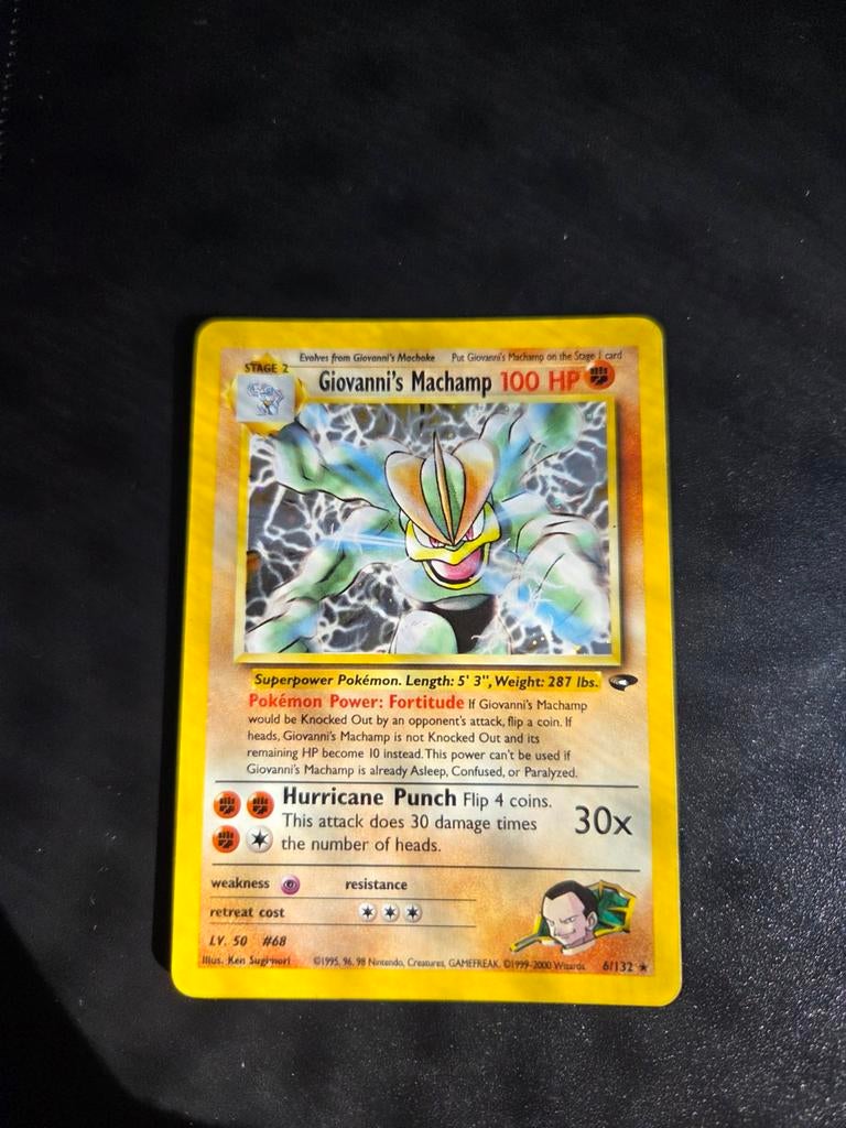 Giovanni's Machamp 6/132 Pokemon Gym Challenge holo, Ophalen of Verzenden, Zo goed als nieuw, Booster, Foil
