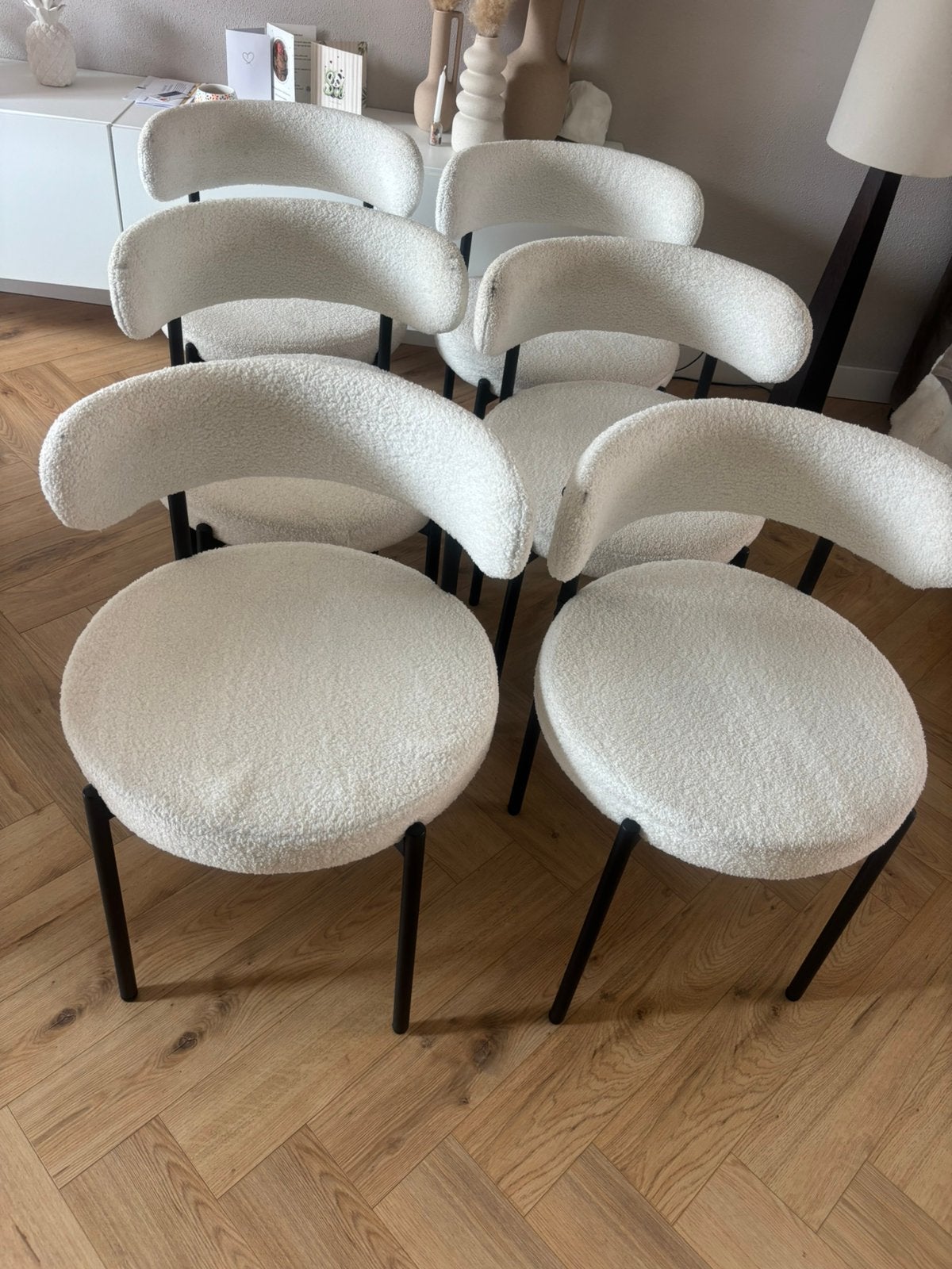 Eettafel stoelen teddy japandi, Huis en Inrichting, Stoelen, Ophalen, Gebruikt, Wit, Vier