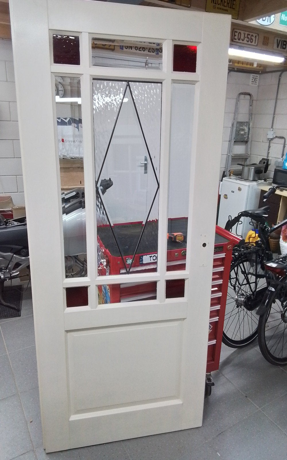 rechts draaiende opdekdeur met glas in lood, Ophalen, Glas, Binnendeur, 200 tot 215 cm