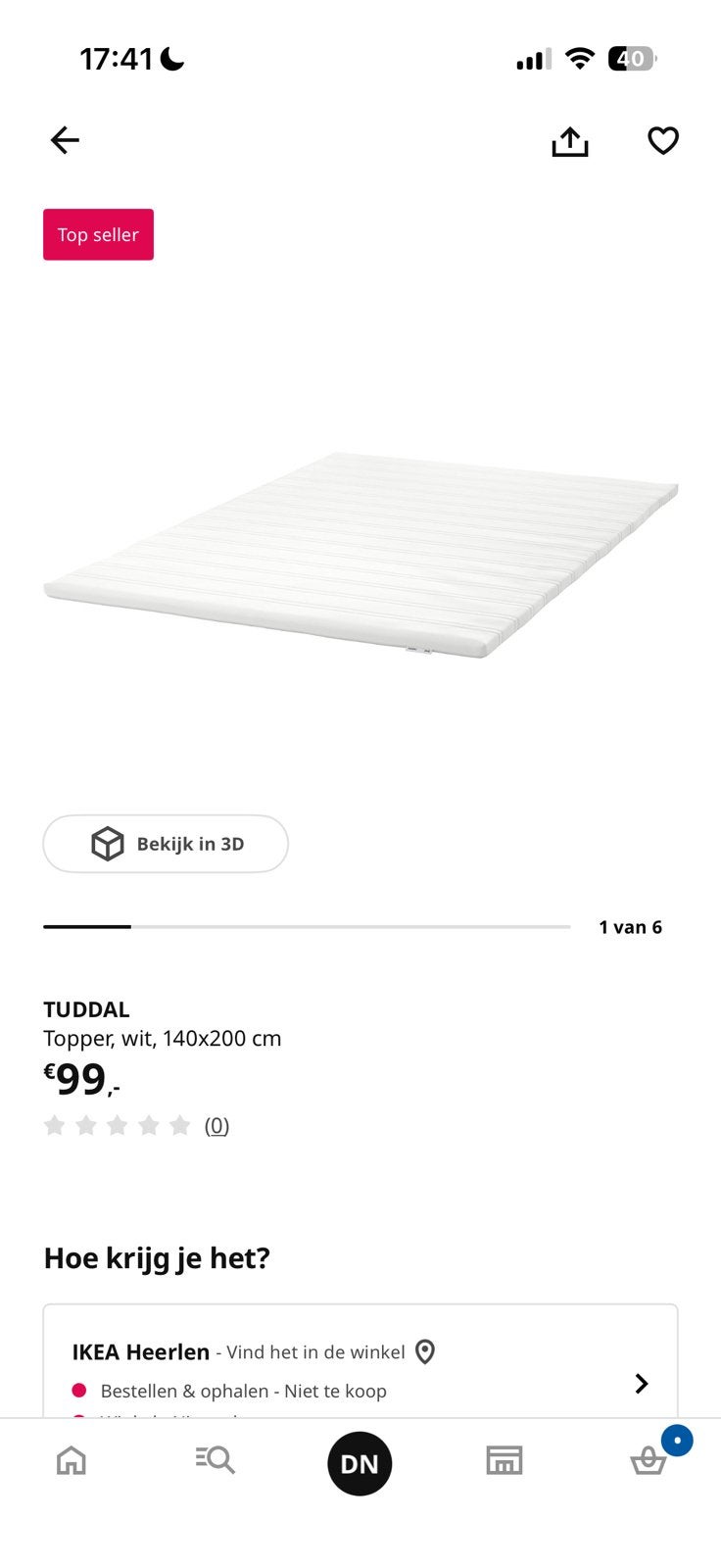 Ikea topper, Huis en Inrichting, Slaapkamer | Matrassen en Bedbodems, Ophalen, Gebruikt, 140 cm, Twijfelaar