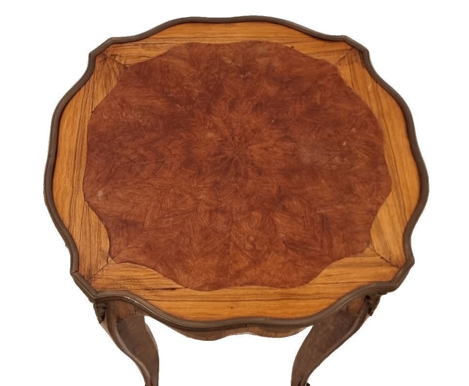 Bijzettafel in marquetterie met brons beslag., Huis en Inrichting, Tafels | Bijzettafels, Rond, Zo goed als nieuw, 60 cm of meer