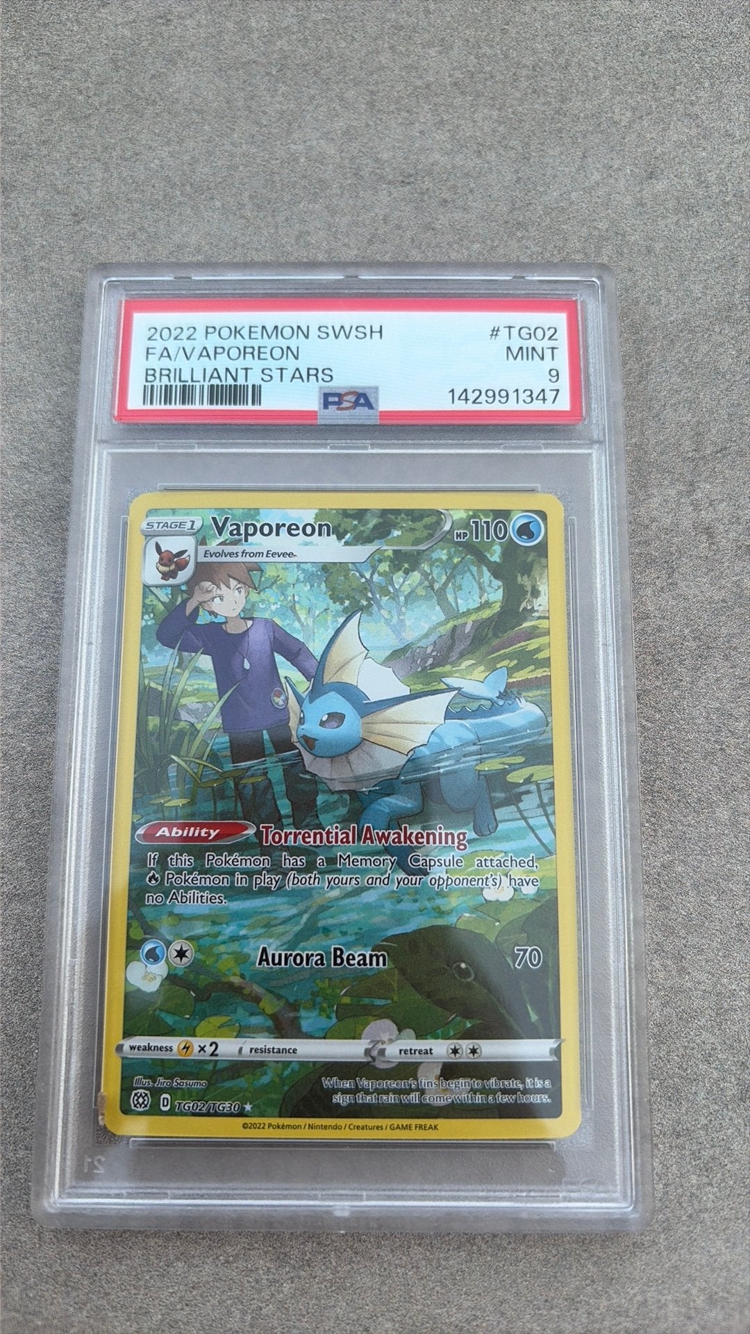 Vaporeon TG22 PSA 9 Brilliant Stars, Ophalen of Verzenden, Zo goed als nieuw, Meerdere kaarten
