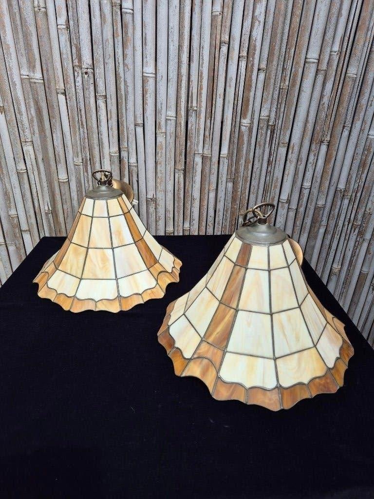 Hanglamp - Tiffany - Glas in Lood - Plafondlamp - 2 Stuks!, Huis en Inrichting, Ophalen, Gebruikt, VINTAGE       -      KLASSIEK