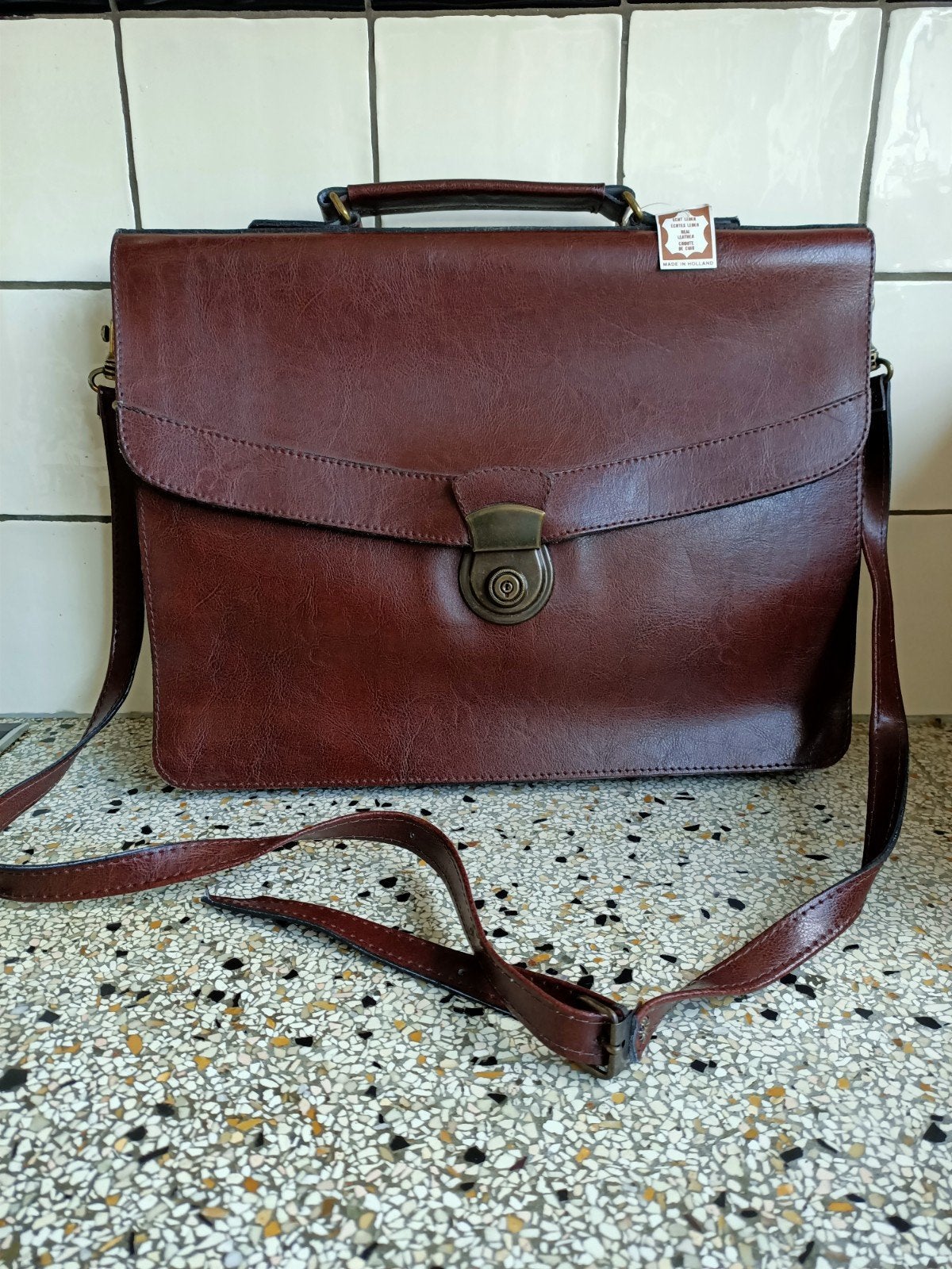 leren handtas schoudertas donker bruin., Ophalen of Verzenden, Nieuw, Bruin, Leer