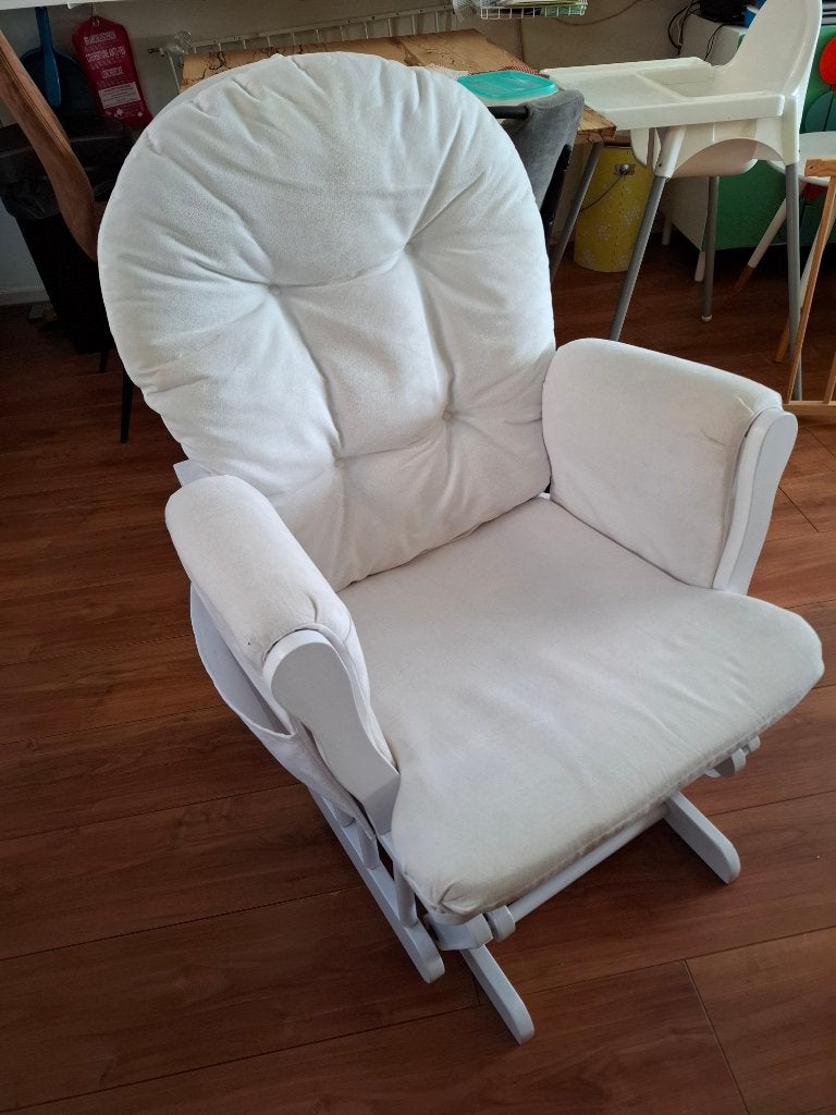 gliding chair, schommelstoel met voetsteun / voedingsstoel, Ophalen, Gebruikt, Wit, Stof