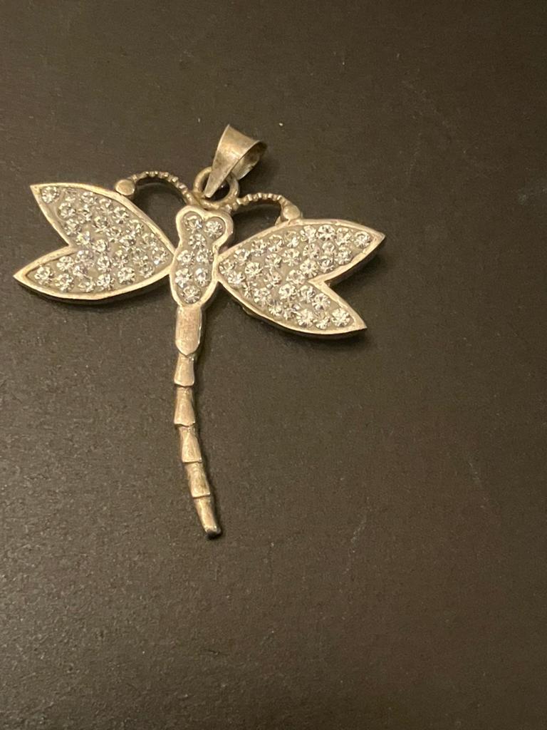 Zilveren libelle hanger met zirkonia steentjes, Ophalen, Zo goed als nieuw, Zilver