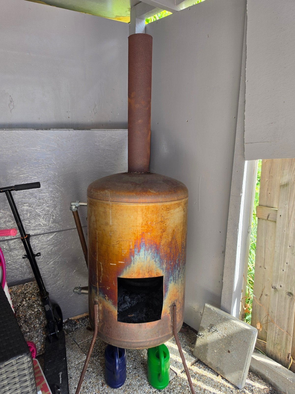 Zwembadverwarmer op houtblokken met RVS spiraal, Tuin en Terras, Ophalen, Gebruikt