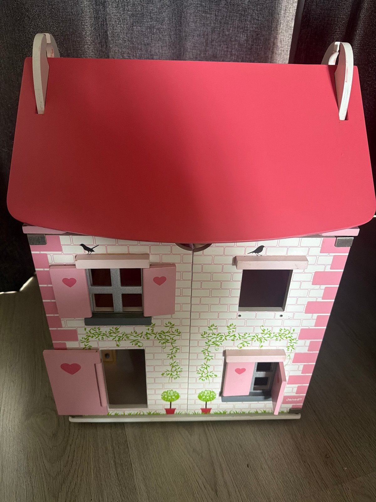 Leuk roze poppenhuis met meubeltjes Janod, Ophalen of Verzenden, Gebruikt, Poppenhuis